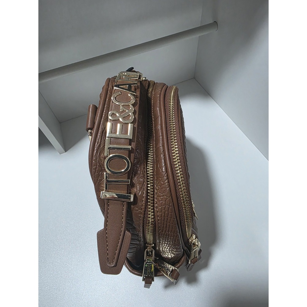 Tote & Carry Caramel Brown Croc Embossed Mini Backpack Purse Gold‎ Hardware NWT - Picture 5 of 14